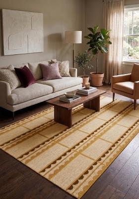 Saffron Rugs Flat Woven Cream Striped Scandinavian Rectangular Wool Area Rug