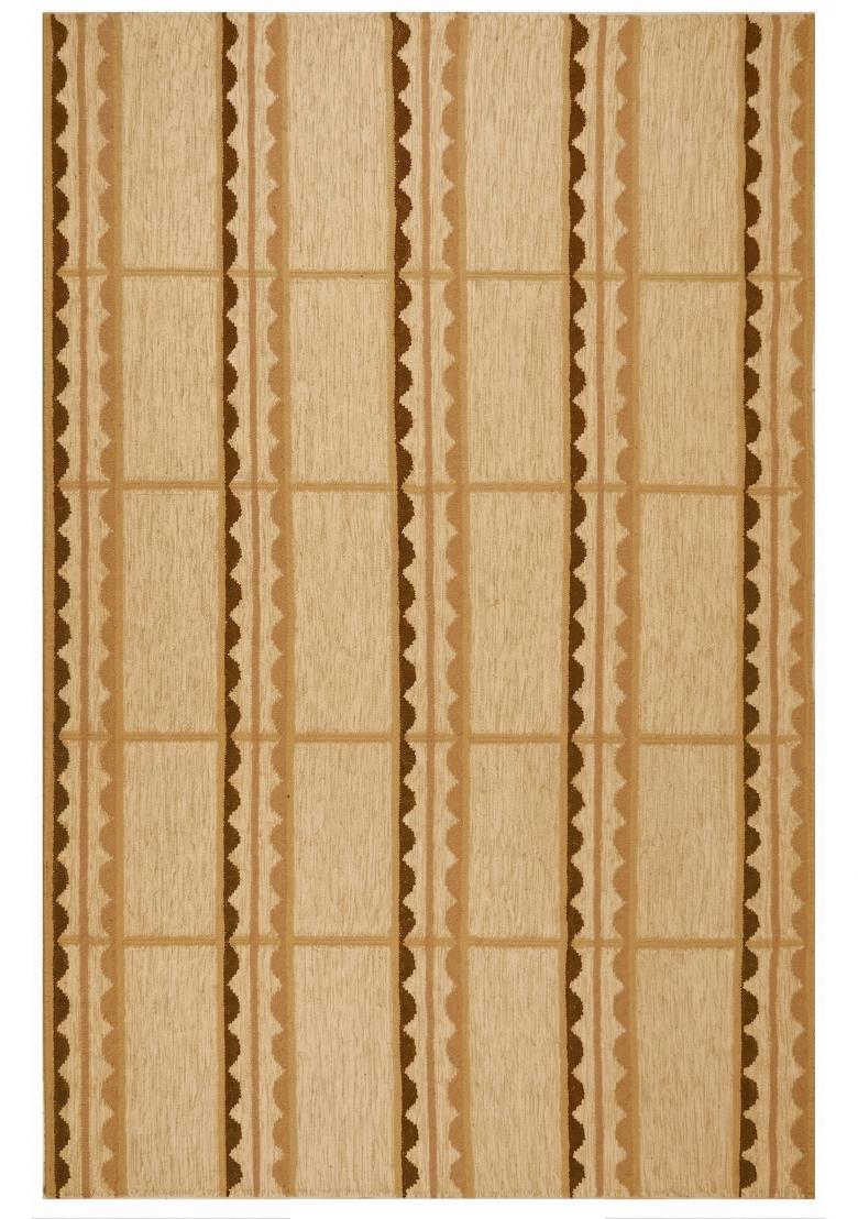 Saffron Rugs Flat Woven Cream Striped Scandinavian Rectangular Wool Area Rug - Indya