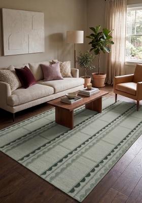 Saffron Rugs Flat Woven Sage Green Striped Scandinavian Rectangular Wool Area Rug