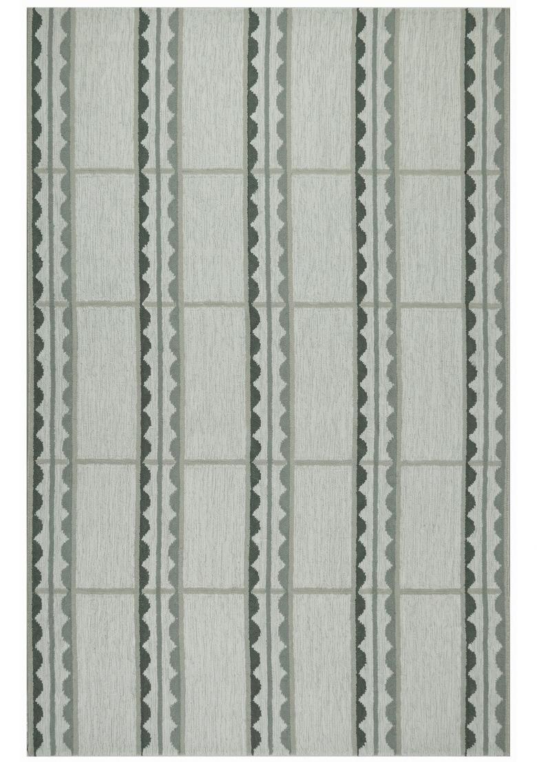 Saffron Rugs Flat Woven Sage Green Striped Scandinavian Rectangular Wool Area Rug - Indya