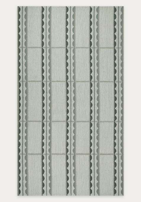 100% Wool Handmade Sage Green Rug | Scandinavian Striped Flat Weave Reversible Carpet For Living Room