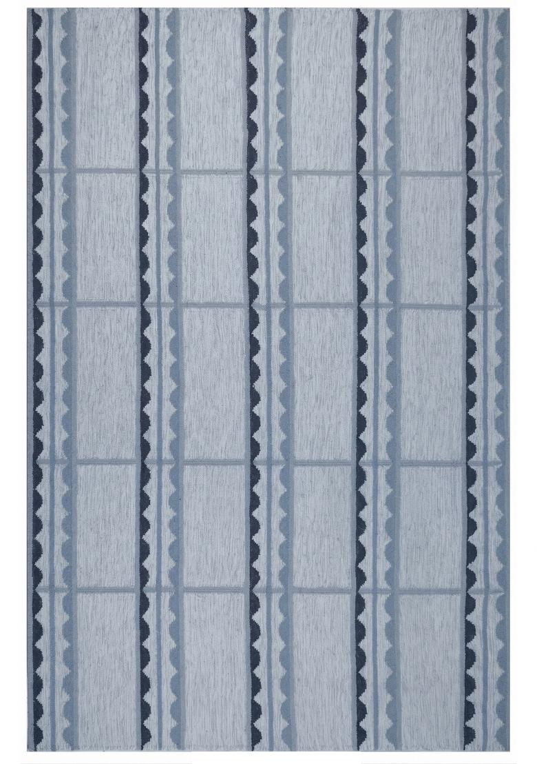 Saffron Rugs Flat Woven Light Blue Striped Scandinavian Rectangular Wool Area Rug - Indya