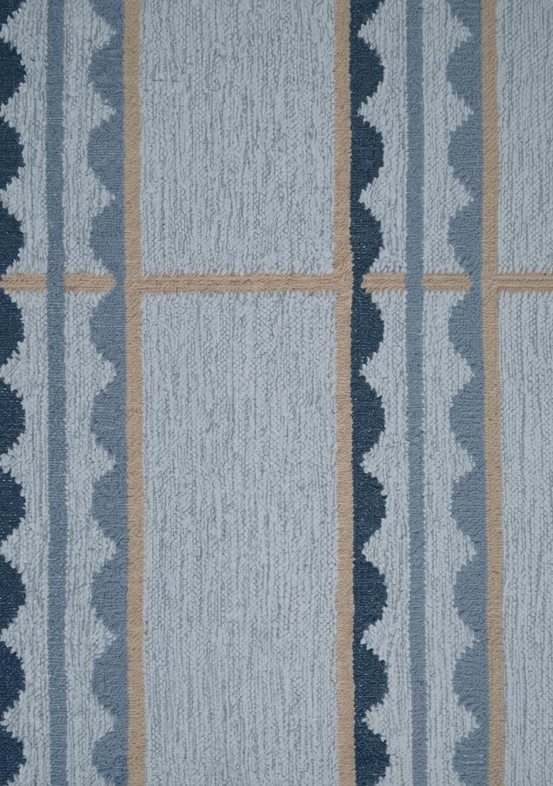 Saffron Rugs Flat Woven Light Blue Striped Scandinavian Rectangular Wool Area Rug - Indya
