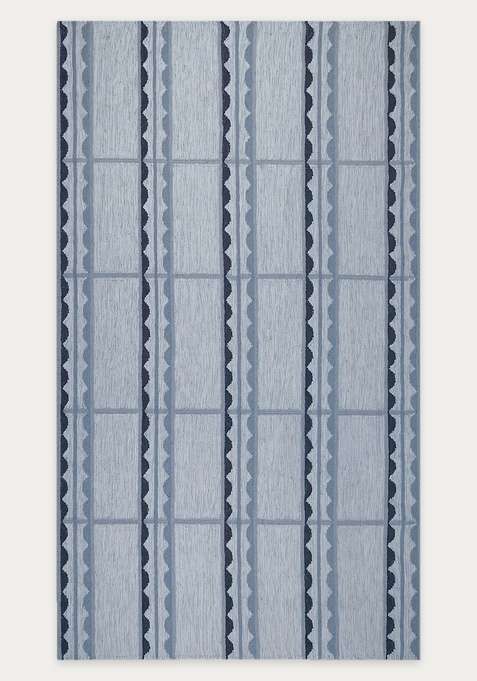 100% Wool Handmade Light Blue Rug | Scandinavian Striped Flat Weave Reversible Carpet For Living Room