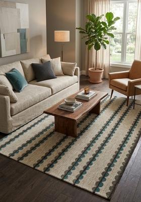 Saffron Rugs Flat Woven Beige Striped Bohemian Rectangular Wool Area Rug