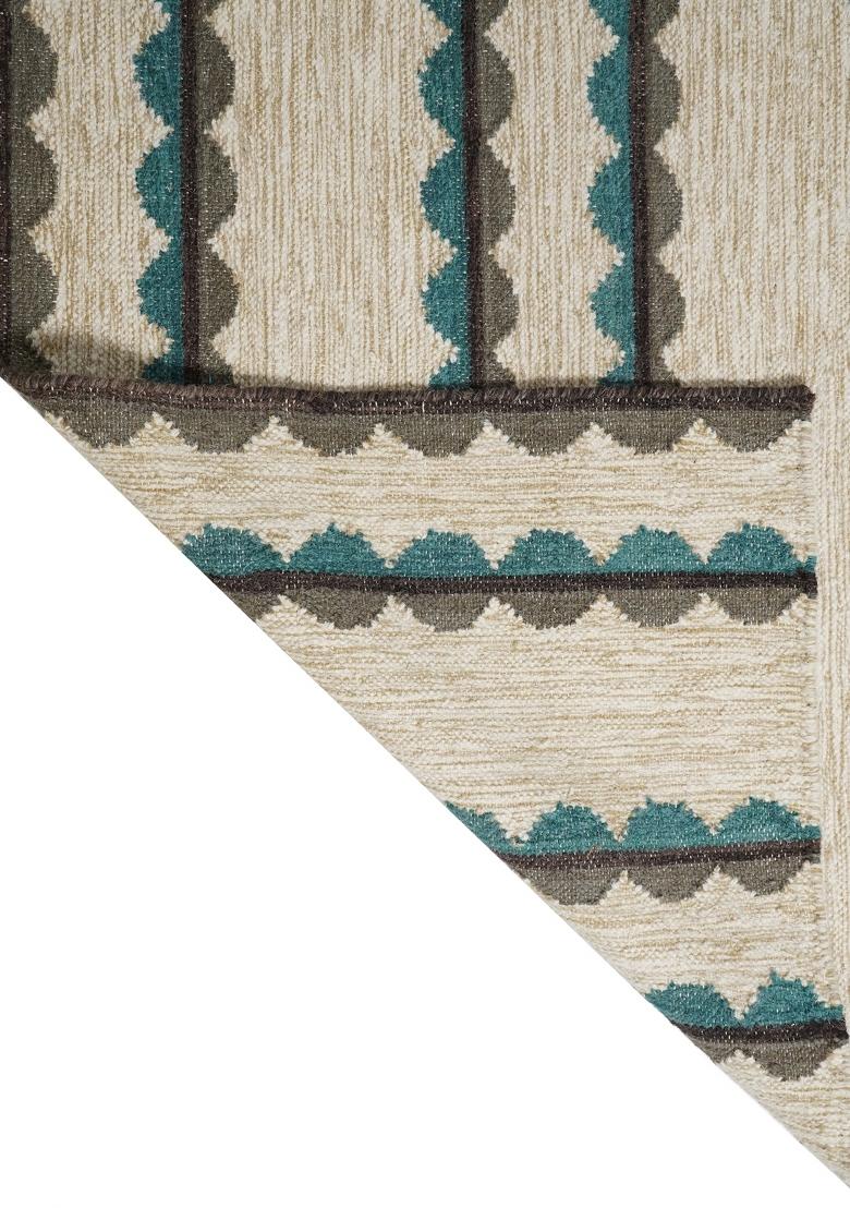 Saffron Rugs Flat Woven Beige Striped Bohemian Rectangular Wool Area Rug - Indya