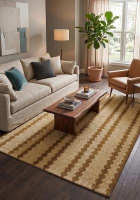 Saffron Rugs Flat Woven Cream Striped Bohemian Rectangular Wool Area Rug