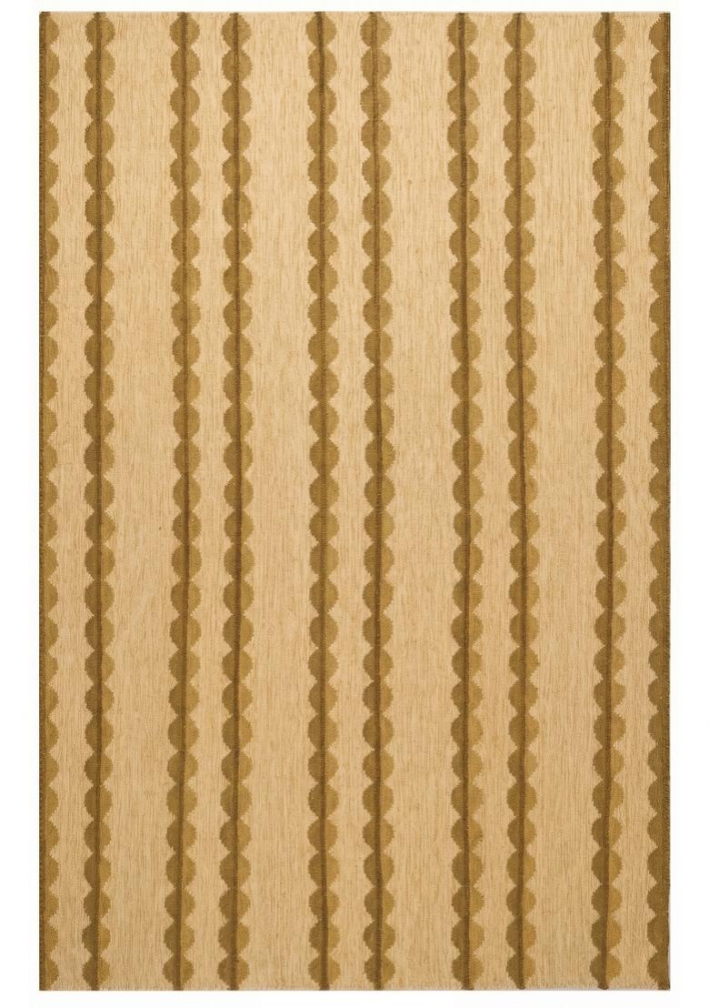 Saffron Rugs Flat Woven Cream Striped Bohemian Rectangular Wool Area Rug - Indya