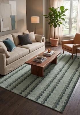 Saffron Rugs Flat Woven Sage Green Striped Bohemian Rectangular Wool Area Rug