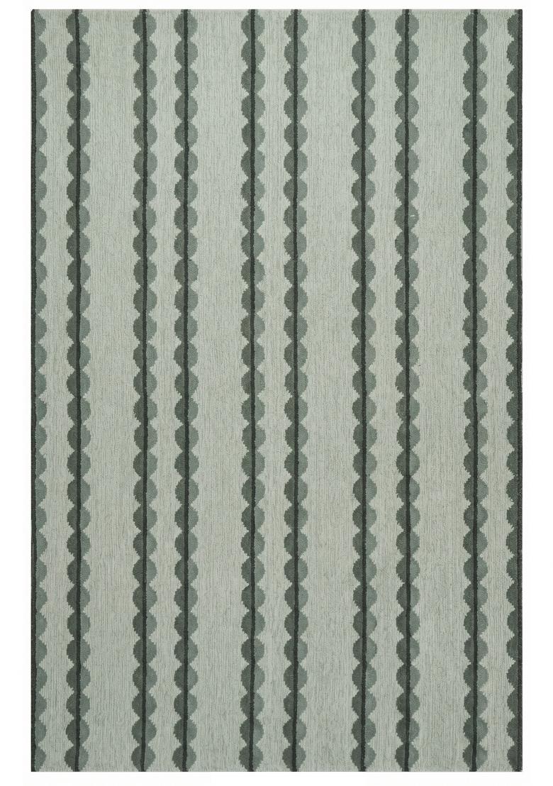 Saffron Rugs Flat Woven Sage Green Striped Bohemian Rectangular Wool Area Rug - Indya