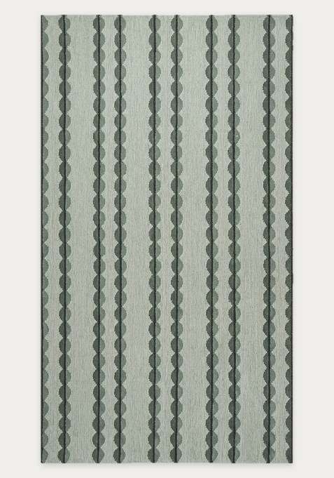 100% Wool Handmade Sage Green Rug | Bohemian Striped Flat Weave Reversible Carpet For Living Room