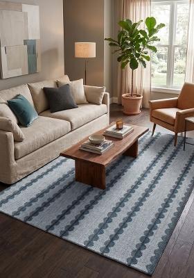 Saffron Rugs Flat Woven Blue Grey Striped Bohemian Rectangular Wool Area Rug