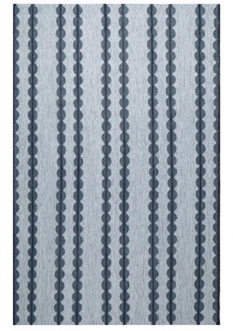 Saffron Rugs Flat Woven Blue Grey Striped Bohemian Rectangular Wool Area Rug - Indya