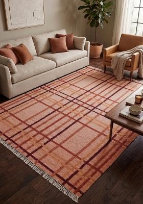 Saffron Rugs Flat Woven Cream Plaid Contemporary Rectangular Wool Area Rug