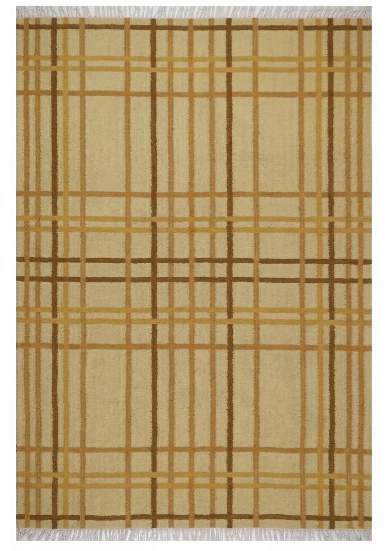 Saffron Rugs Flat Woven Camel Plaid Contemporary Rectangular Wool Area Rug - Indya