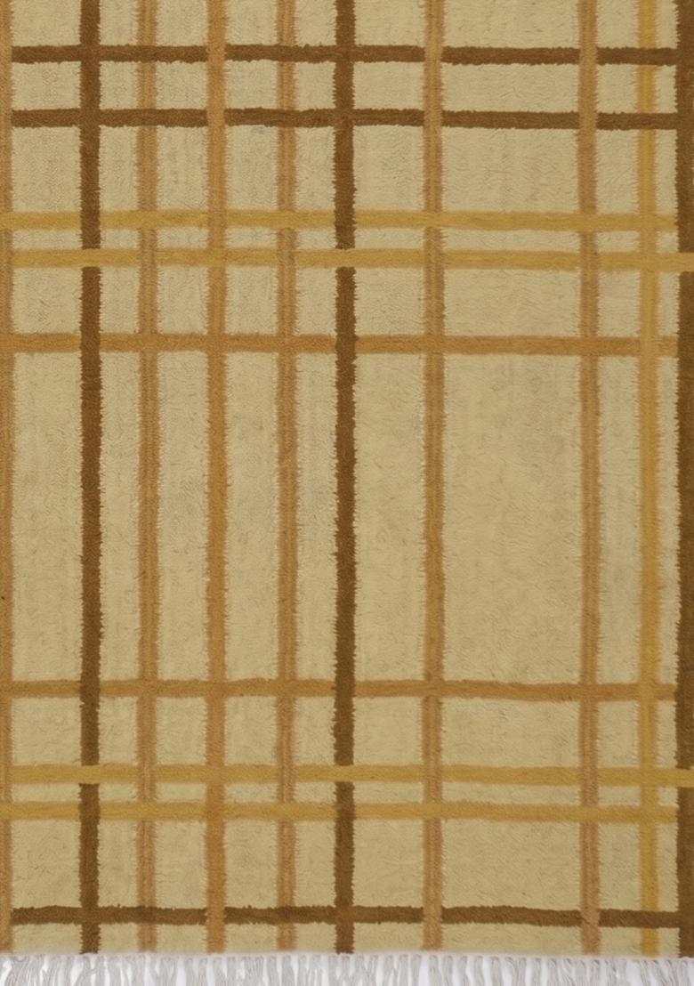 Saffron Rugs Flat Woven Camel Plaid Contemporary Rectangular Wool Area Rug - Indya