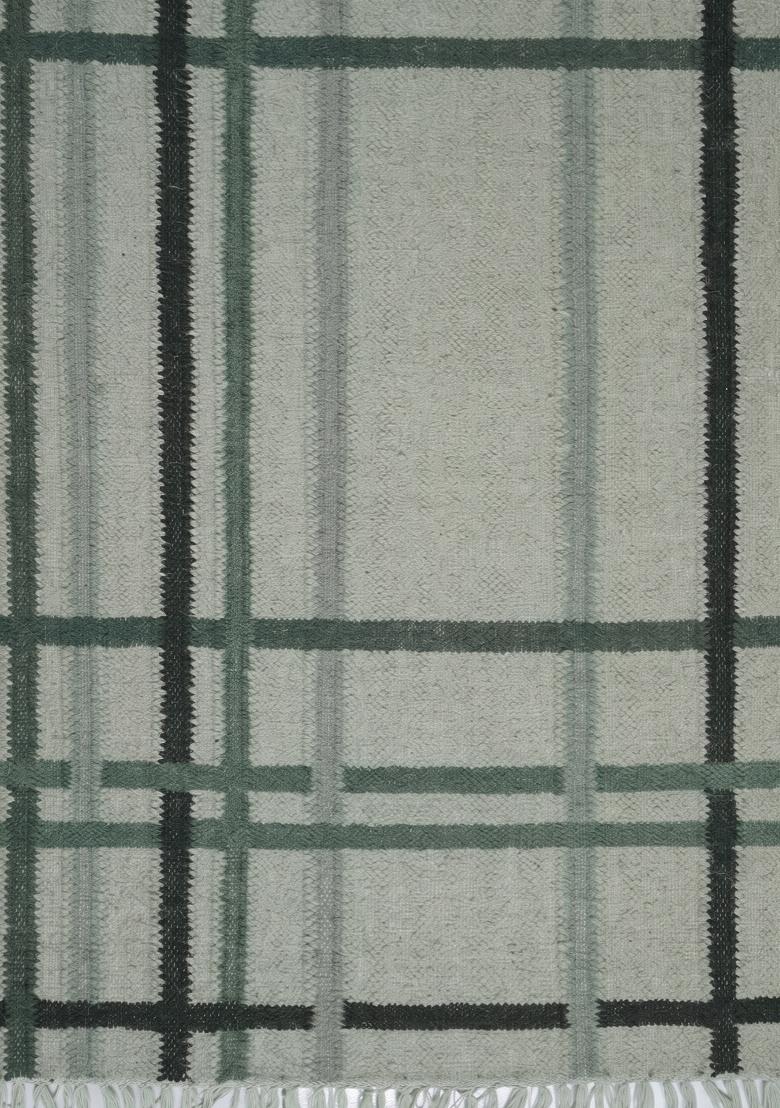 Saffron Rugs Flat Woven Sage Green Plaid Contemporary Rectangular Wool Area Rug - Indya