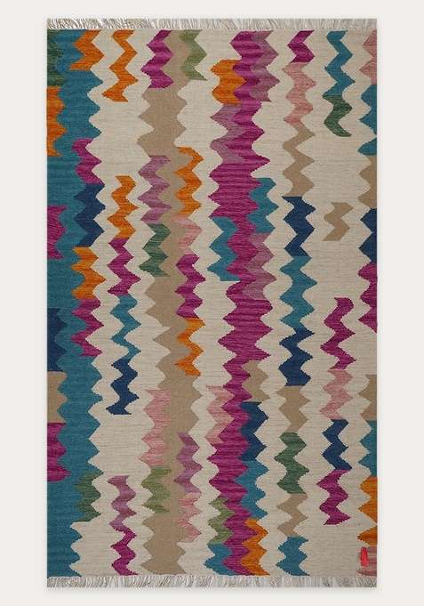 100% Wool Handmade Multicolor Rug | Bohemian Chevron Flat Weave Reversible Carpet For Living Room