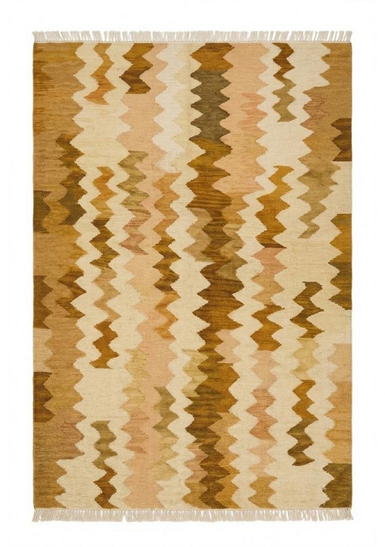 Saffron Rugs Flat Woven Golden Yellow Chevron Bohemian Rectangular Wool Area Rug - Indya