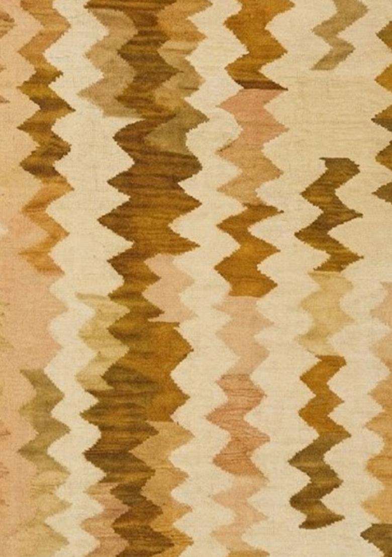 Saffron Rugs Flat Woven Golden Yellow Chevron Bohemian Rectangular Wool Area Rug - Indya