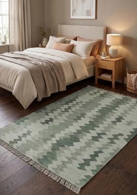 Saffron Rugs Flat Woven Sage Green Chevron Bohemian Rectangular Wool Area Rug