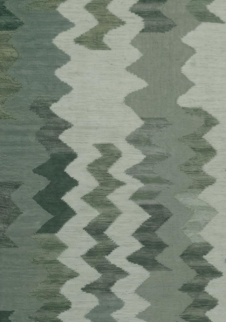 Saffron Rugs Flat Woven Sage Green Chevron Bohemian Rectangular Wool Area Rug - Indya