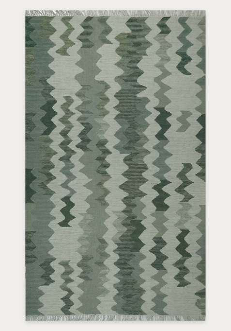100% Wool Handmade Sage Green Rug | Bohemian Chevron Flat Weave Reversible Carpet For Living Room