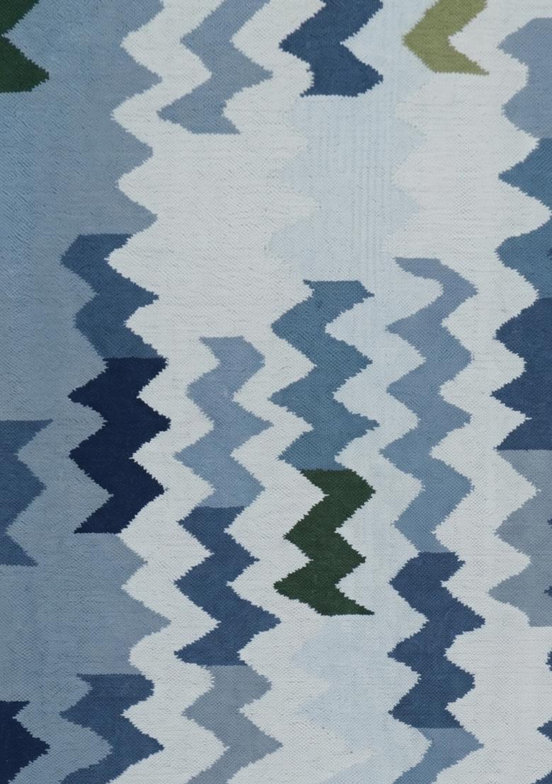 Saffron Rugs Flat Woven Blue Chevron Bohemian Rectangular Wool Area Rug - Indya