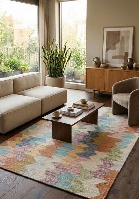 Saffron Rugs Flat Woven Multicolor Chevron Bohemian Rectangular Wool Area Rug