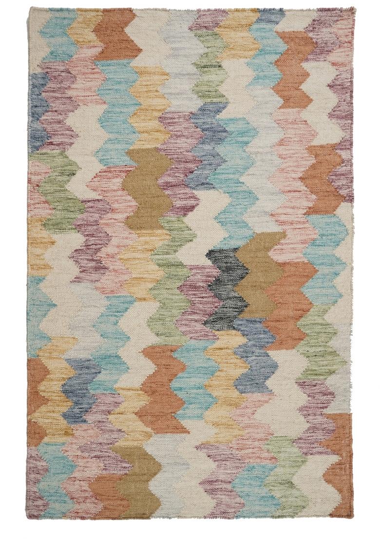 Saffron Rugs Flat Woven Multicolor Chevron Bohemian Rectangular Wool Area Rug - Indya