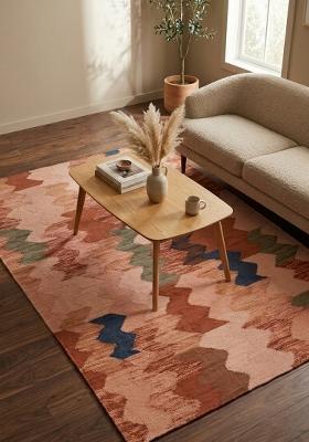 Saffron Rugs Flat Woven Terracotta Pink Chevron Bohemian Rectangular Wool Area Rug