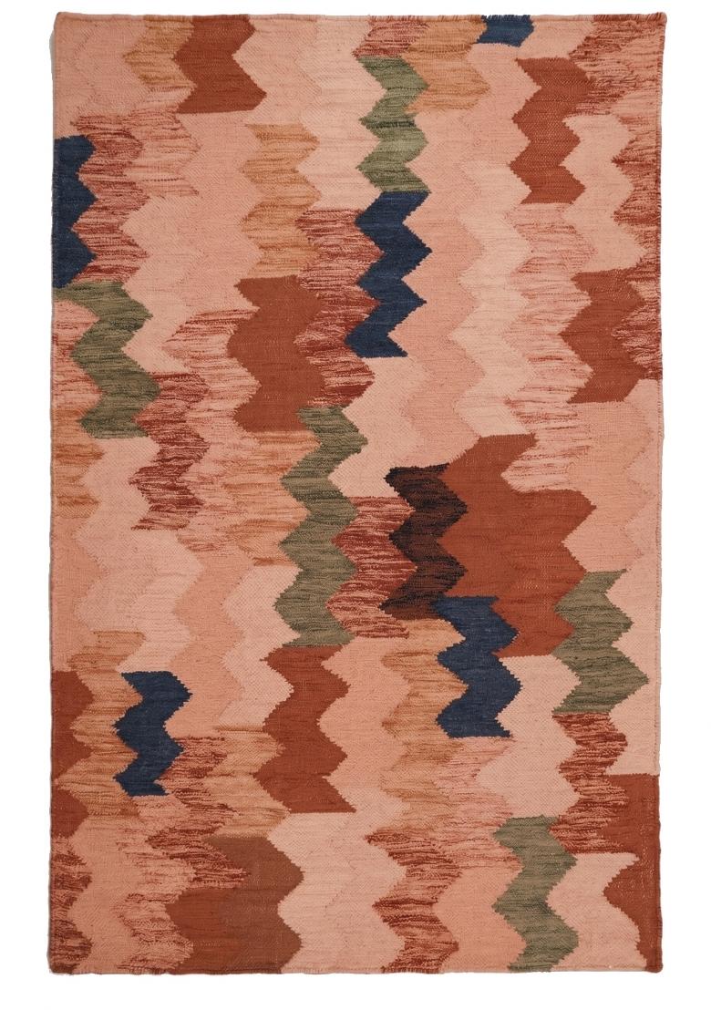 Saffron Rugs Flat Woven Terracotta Pink Chevron Bohemian Rectangular Wool Area Rug - Indya