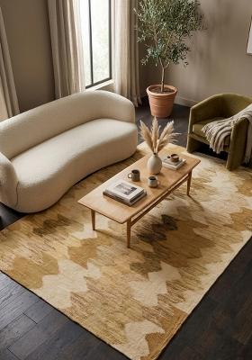 Saffron Rugs Flat Woven Tan Beige Chevron Bohemian Rectangular Wool Area Rug