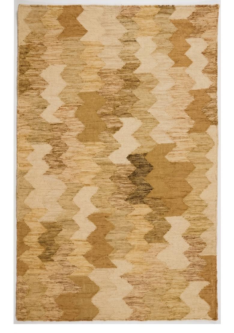 Saffron Rugs Flat Woven Tan Beige Chevron Bohemian Rectangular Wool Area Rug - Indya