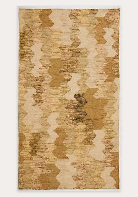 100% Wool Handmade Tan Beige Rug | Bohemian Chevron Flat Weave Reversible Carpet For Living Room