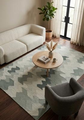 Saffron Rugs Flat Woven Sage Green Chevron Bohemian Rectangular Wool Area Rug
