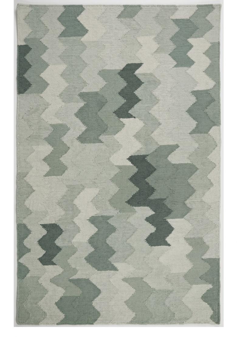 Saffron Rugs Flat Woven Sage Green Chevron Bohemian Rectangular Wool Area Rug - Indya