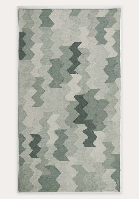 100% Wool Handmade Sage Green Rug | Bohemian Chevron Flat Weave Reversible Carpet For Living Room
