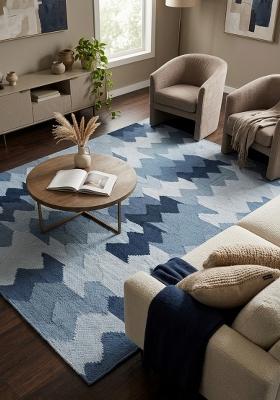 Saffron Rugs Flat Woven Blue Chevron Chevron Bohemian Rectangular Wool Area Rug