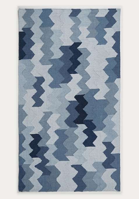 100% Wool Handmade Blue Chevron Rug | Bohemian Chevron Flat Weave Reversible Carpet For Living Room