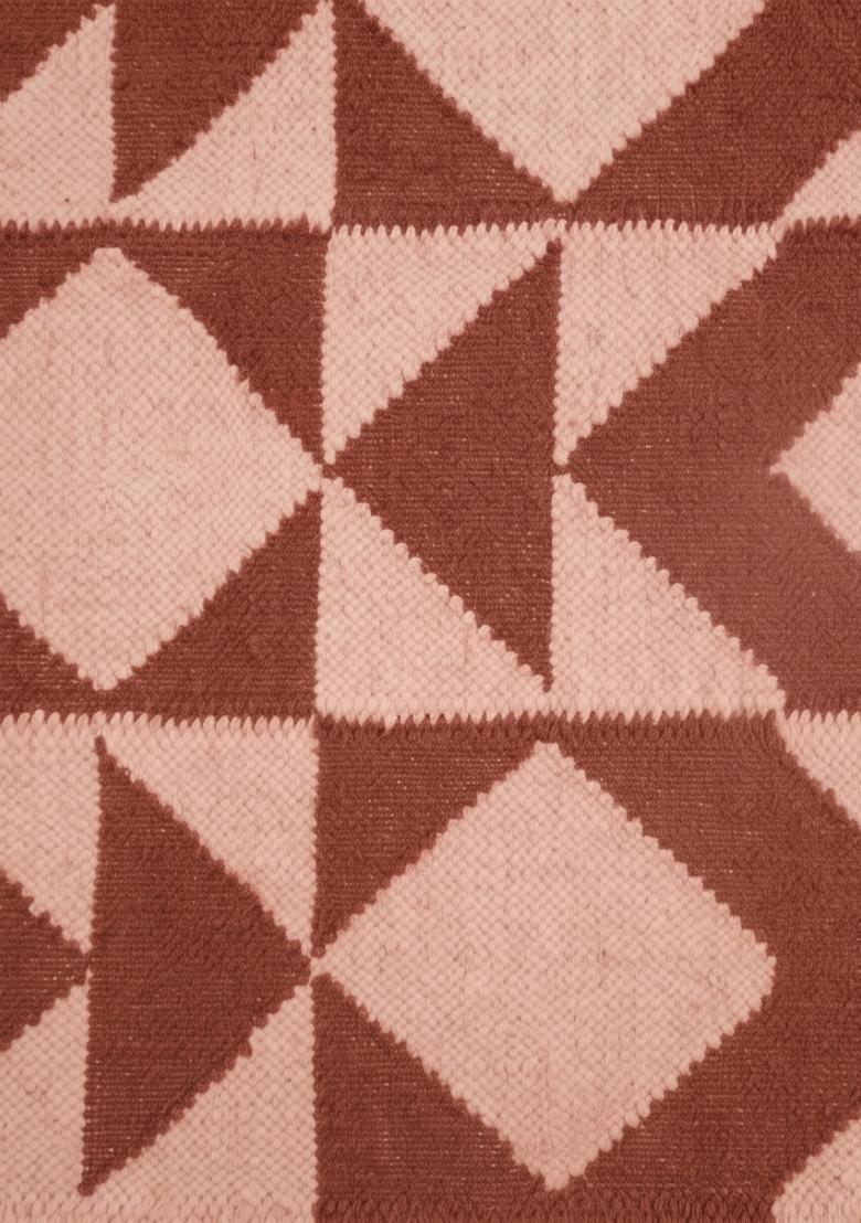 Saffron Rugs Flat Woven Terracotta Pink Geometric Bohemian Rectangular Wool Area Rug - Indya