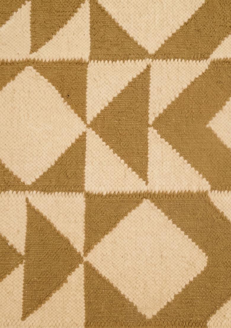 Saffron Rugs Flat Woven Golden Mustard Beige Geometric Bohemian Rectangular Wool Area Rug - Indya