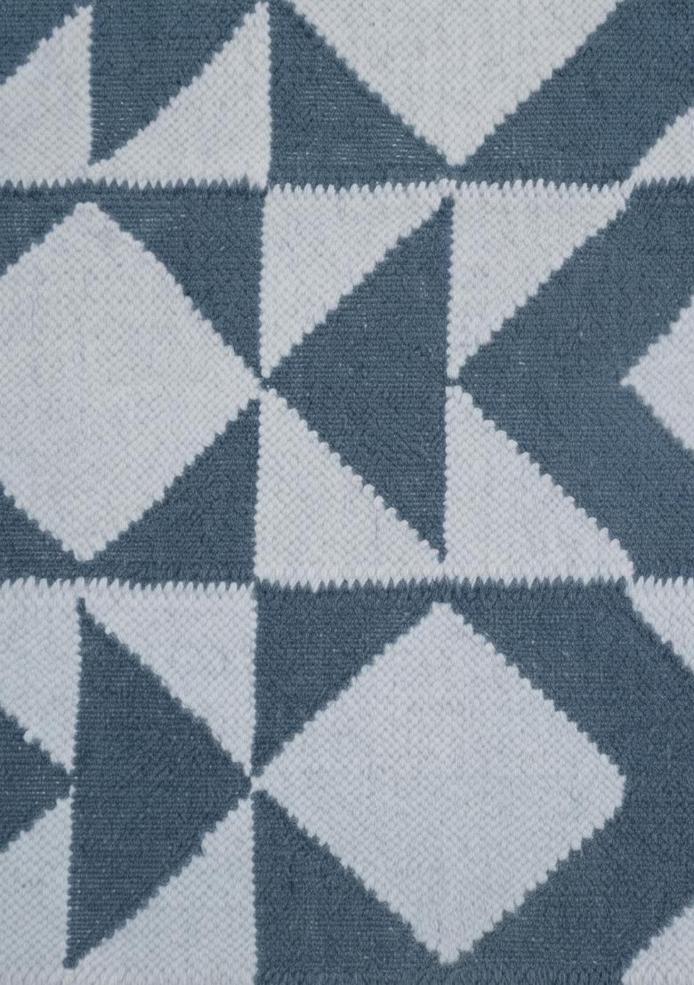 Saffron Rugs Flat Woven Steel Blue Grey Geometric Bohemian Rectangular Wool Area Rug - Indya