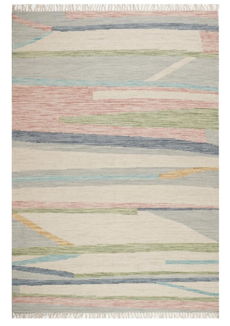 Saffron Rugs Flat Woven Cream Multicolor Striped Contemporary Rectangular Wool Area Rug - Indya