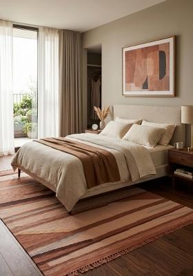 Saffron Rugs Flat Woven Terracotta Brown Striped Contemporary Rectangular Wool Area Rug