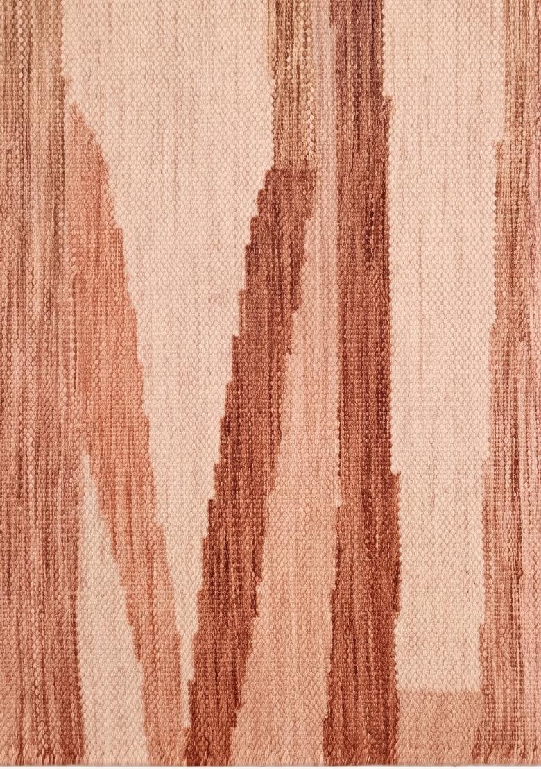 Saffron Rugs Flat Woven Terracotta Brown Striped Contemporary Rectangular Wool Area Rug - Indya