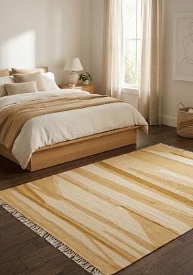 Saffron Rugs Flat Woven Golden Yellow Striped Contemporary Rectangular Wool Area Rug