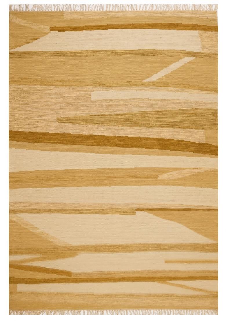 Saffron Rugs Flat Woven Golden Yellow Striped Contemporary Rectangular Wool Area Rug - Indya
