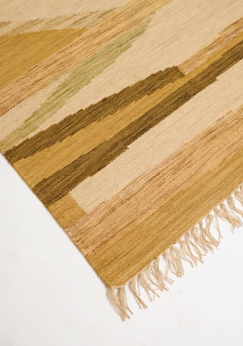 Saffron Rugs Flat Woven Golden Yellow Striped Contemporary Rectangular Wool Area Rug - Indya
