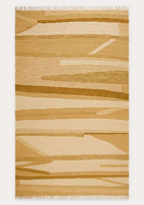 100% Wool Handmade Golden Yellow Rug | Contemporary Striped Flat Weave Reversible Carpet For Living Room